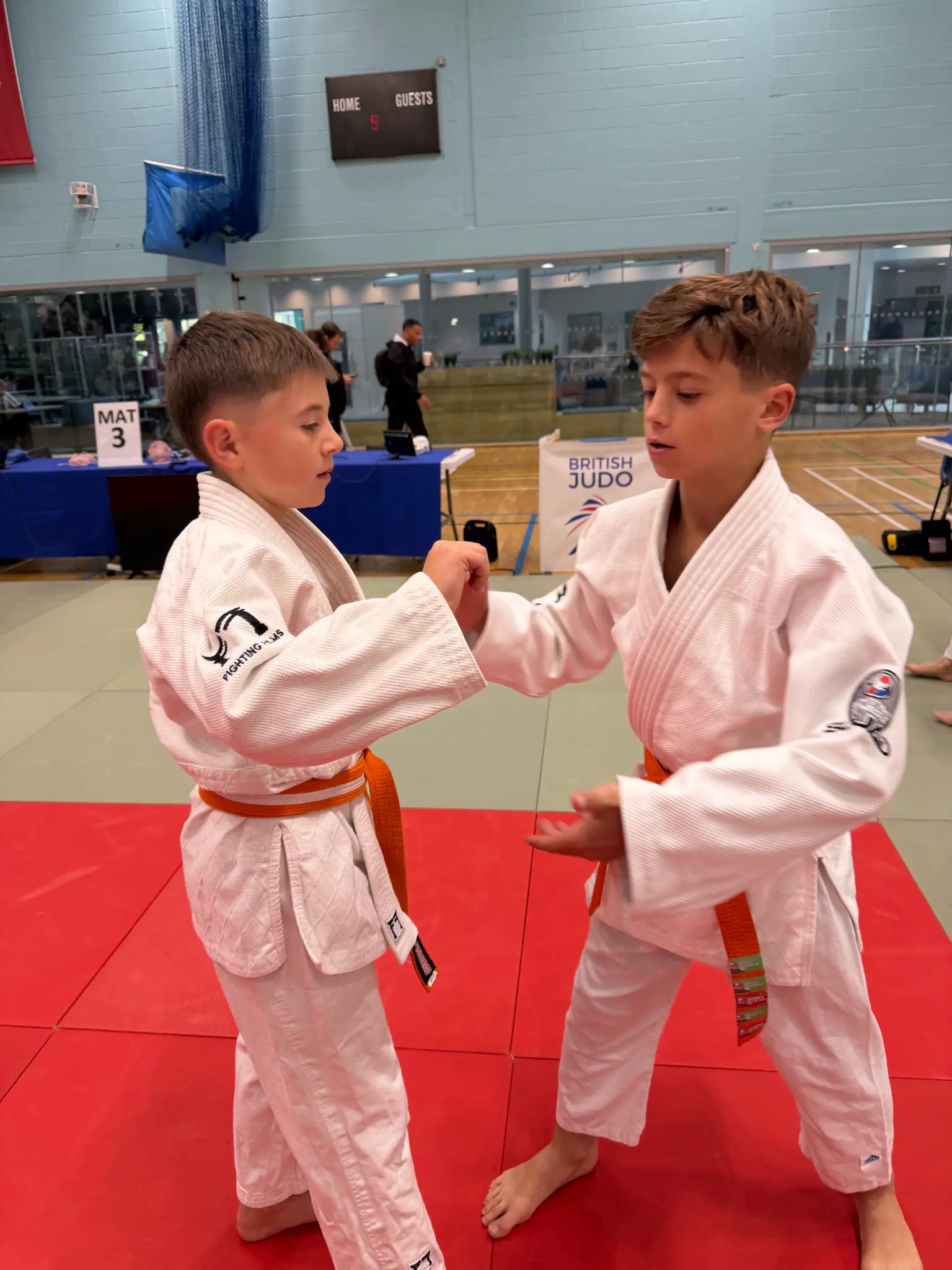 Young Fighting Fitness Judo competitors preparing together at the British Minors Judo Championships